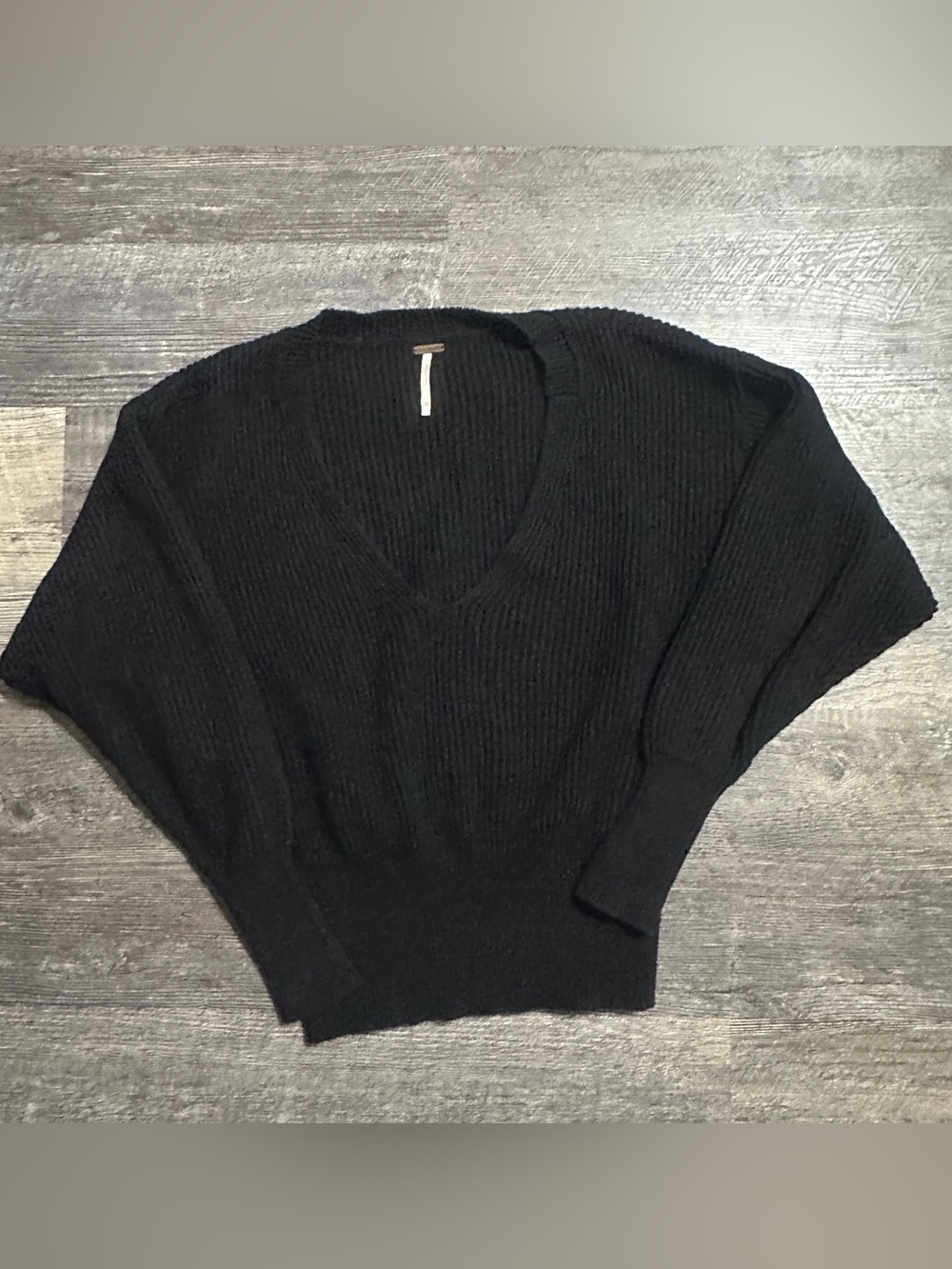 Free People Black Ribbed V-Neck Sweater